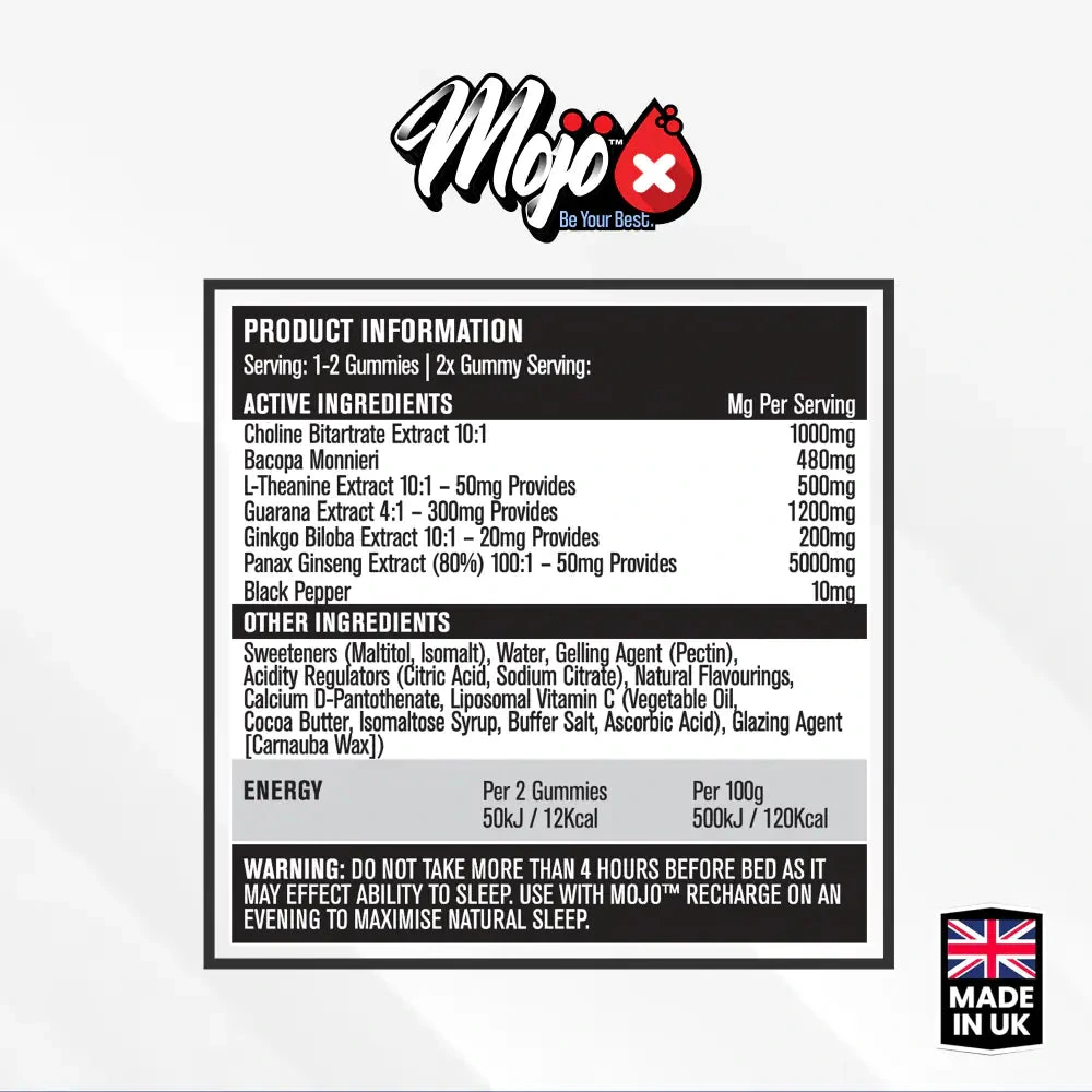 MOJO supplement facts label
